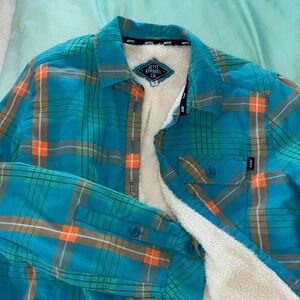 Jetty Teal Plaid flannel and shearling Shirt. S. Cute and warm